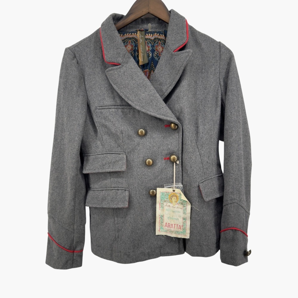 Aratta Silent Journey Gray Wool Blend Double Breasted Blazer Size S